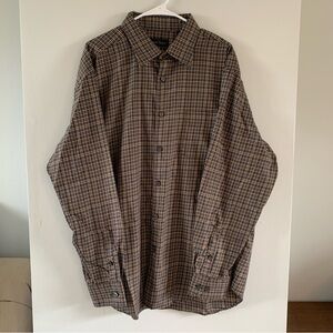 Dress Shirt Button Down Brown Long Sleeve Check Mens Size XXL Kenneth Roberts